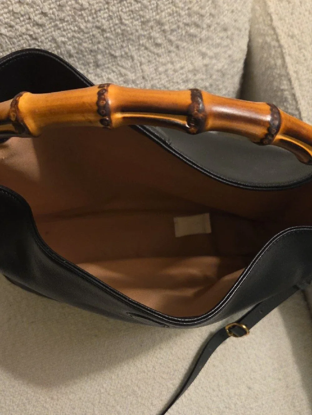 Black Leather Shoulder Bag with Bamboo Top Handle